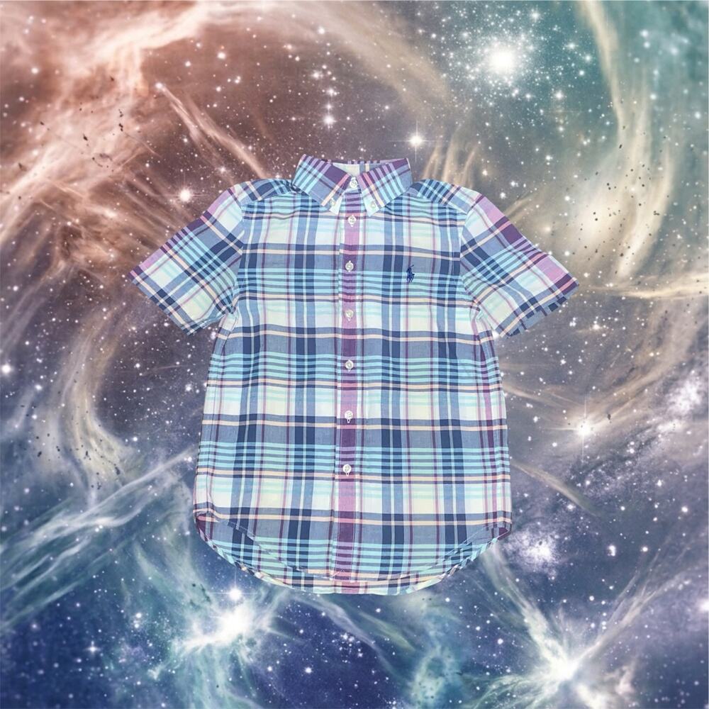 Polo Ralph Lauren Youth Boys Size Small 8 Short Sleeve Plaid Button Up Shirt⁠